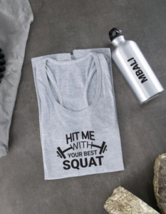 A gym vest with a water bottle 